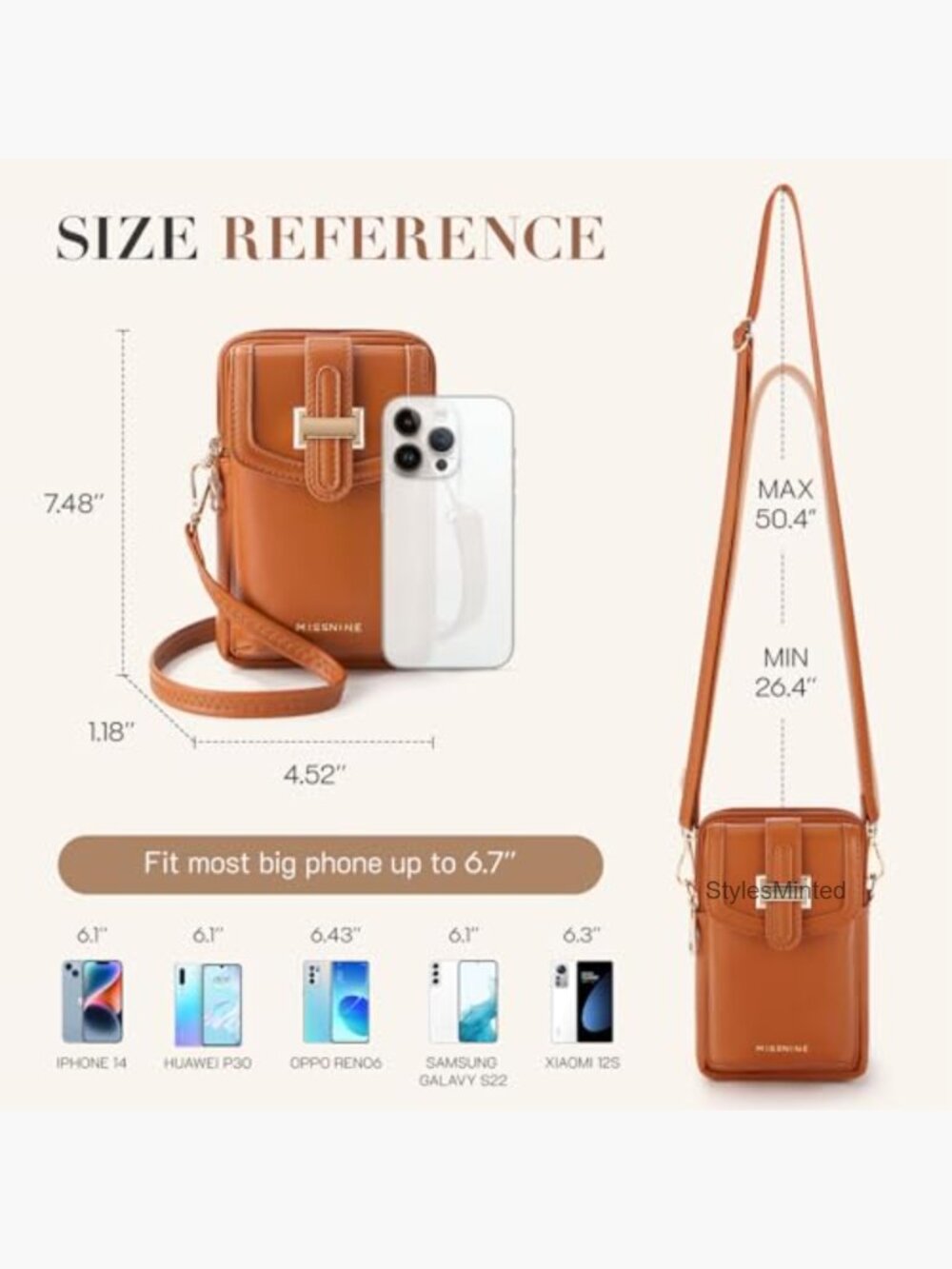 Small Vegan Leather Crossbody Bag with RFID Phone Pocket - Picture 3 of 7